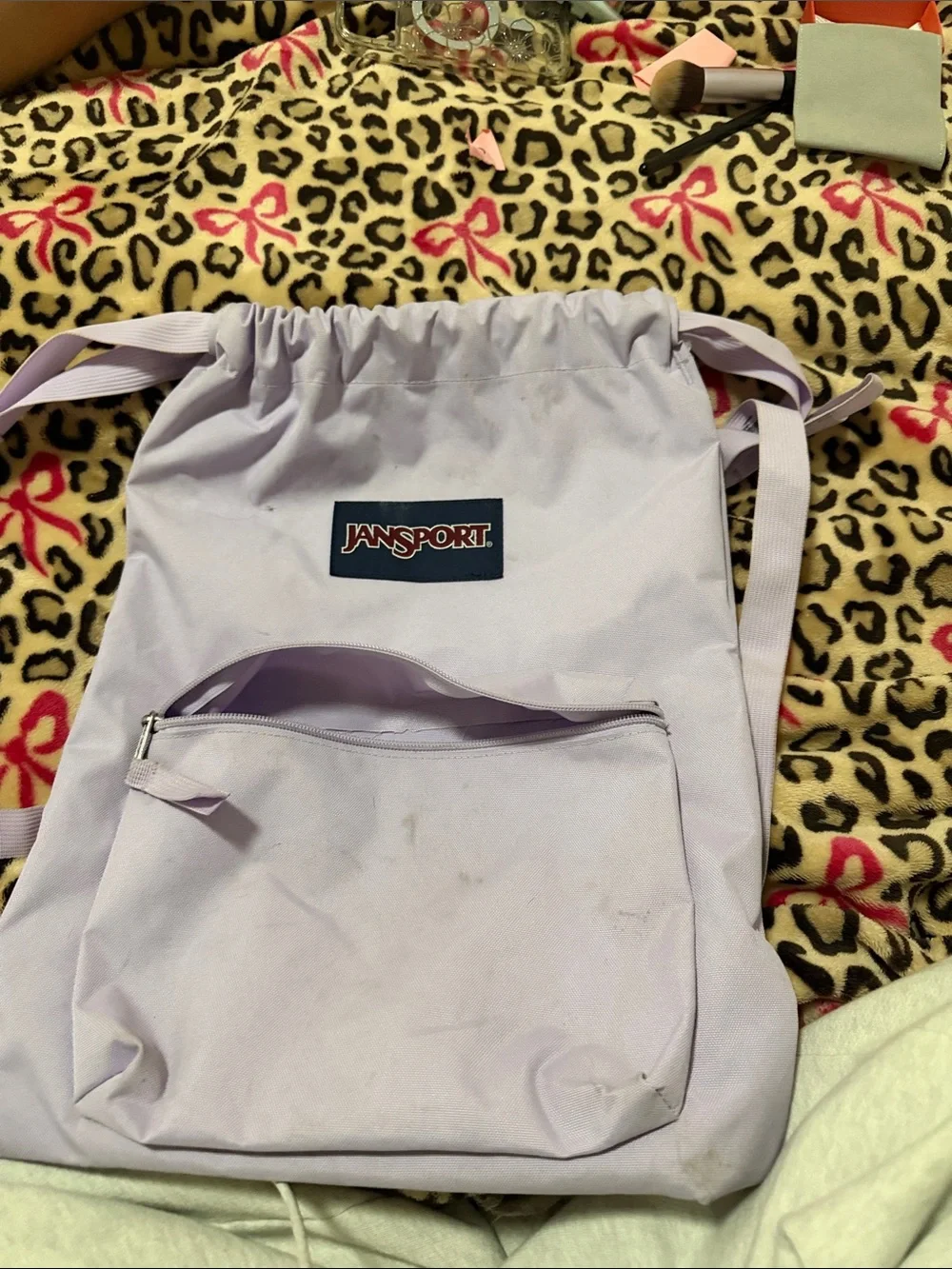 Jansport Lavender Drawstring Backpack with Front Zip Pocket